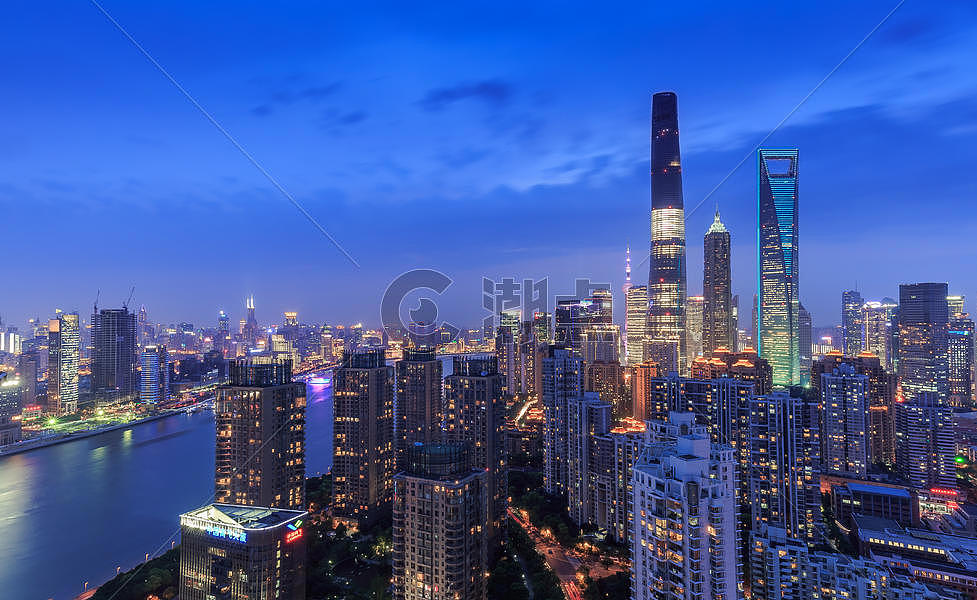 上海繁华的浦东新区日落夜景图片素材免费下载