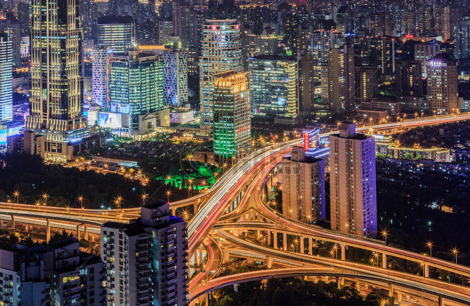 上海城市高架桥夜景图片素材免费下载