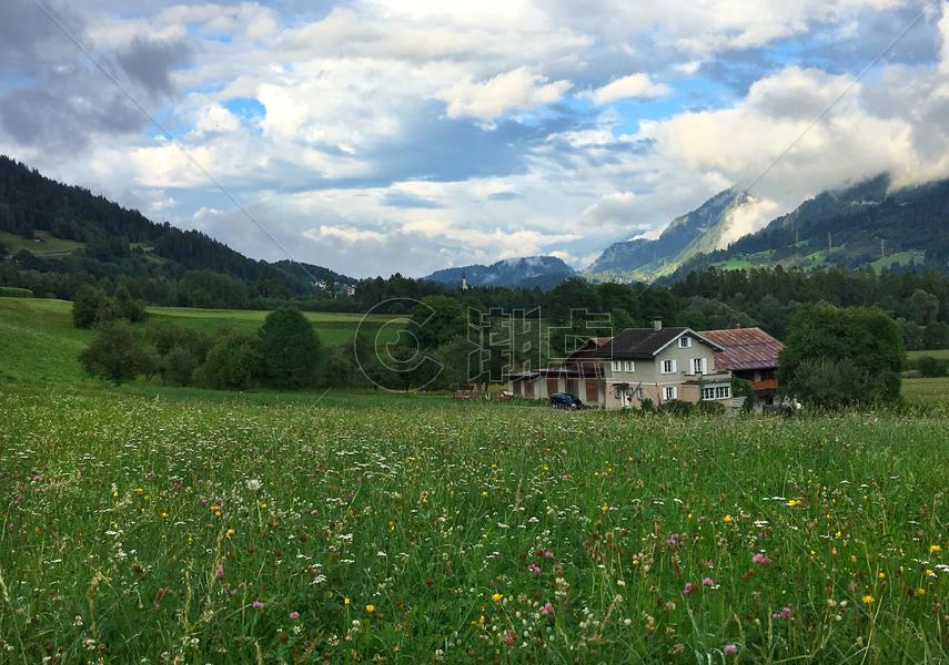 瑞士阿尔卑斯山区的田园风光图片素材免费下载