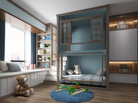 色彩斑斓的儿童房效果图图片素材免费下载