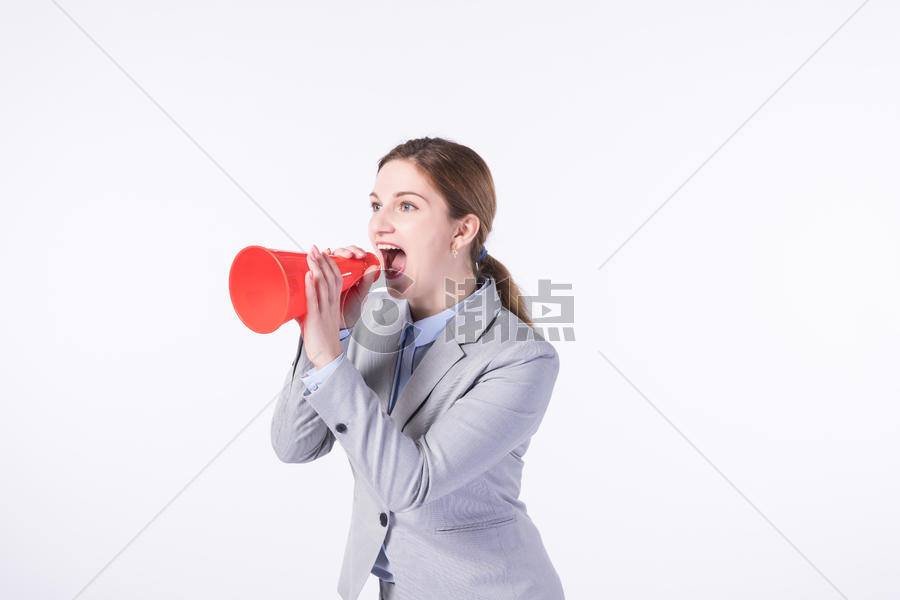 外国商务女性用喇叭喊话图片素材免费下载