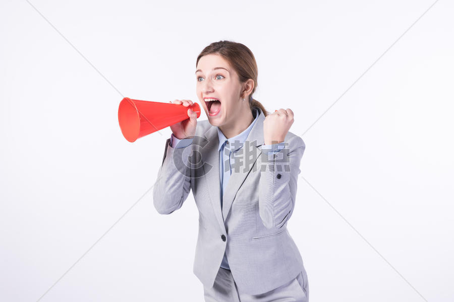 外国商务女性用喇叭喊话图片素材免费下载