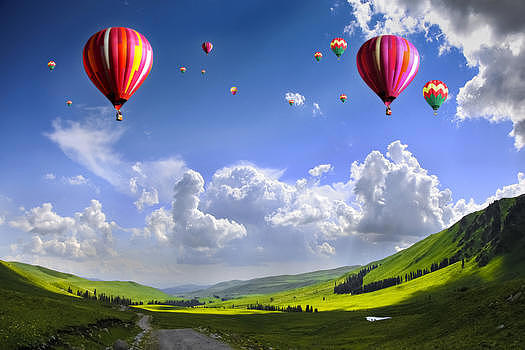 草原上的热气球图片素材免费下载