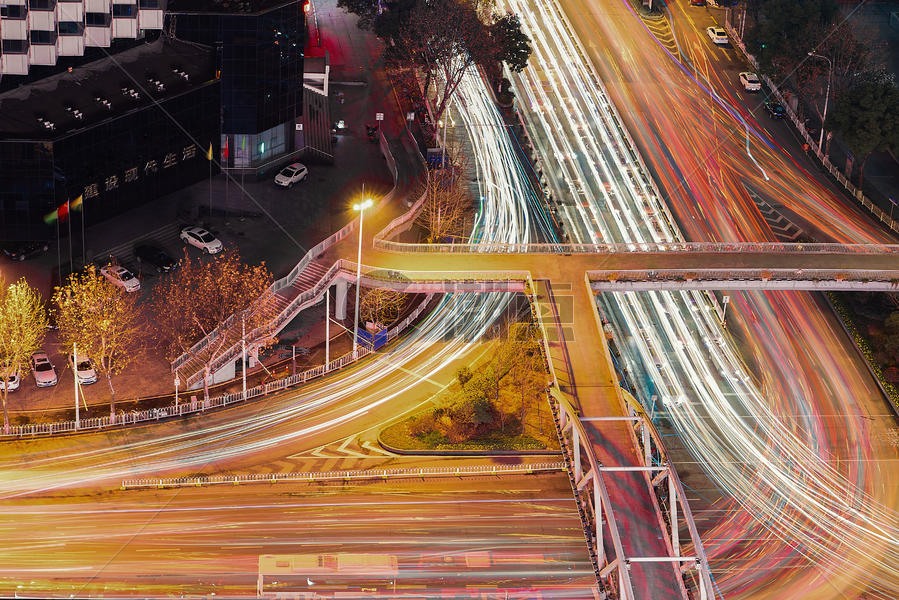 城市夜景立交桥车轨图片素材免费下载