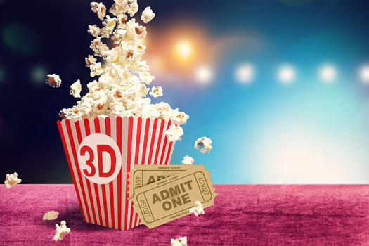 3D电影票与爆米花图片素材免费下载