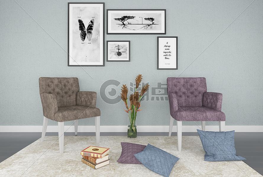 单椅挂画组合图片素材免费下载