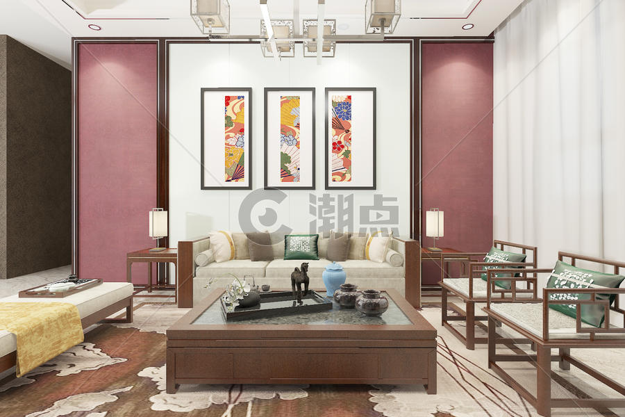 新中式客厅空间图片素材免费下载