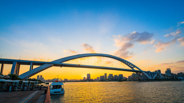 上海卢浦大桥日落图片素材免费下载