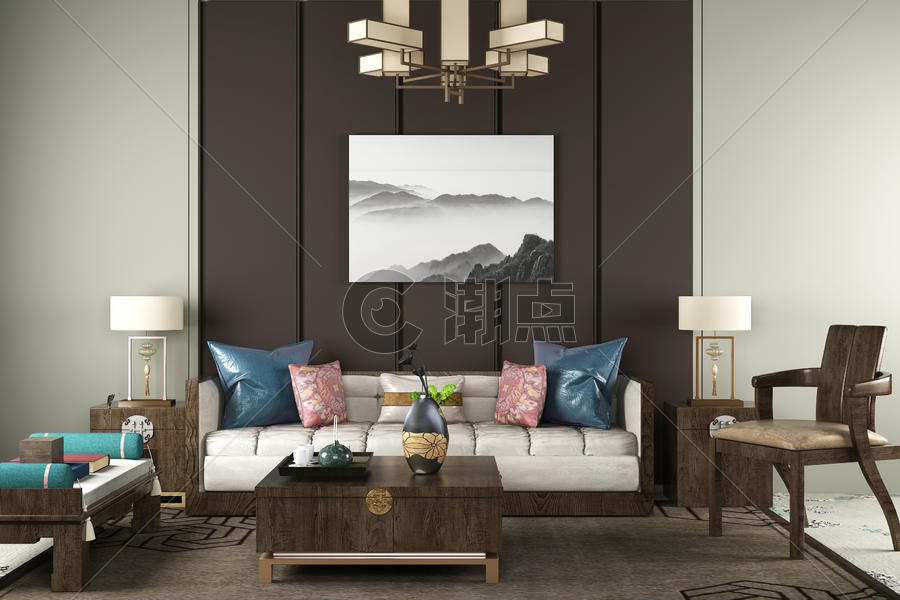 新中式客厅空间图片素材免费下载