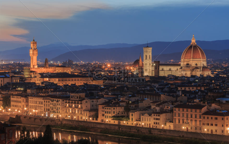意大利佛罗伦萨美丽的日落夜景图片素材免费下载