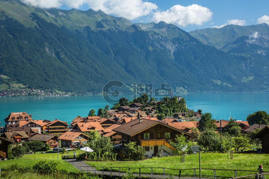 瑞士因特拉肯湖边小镇图片素材免费下载