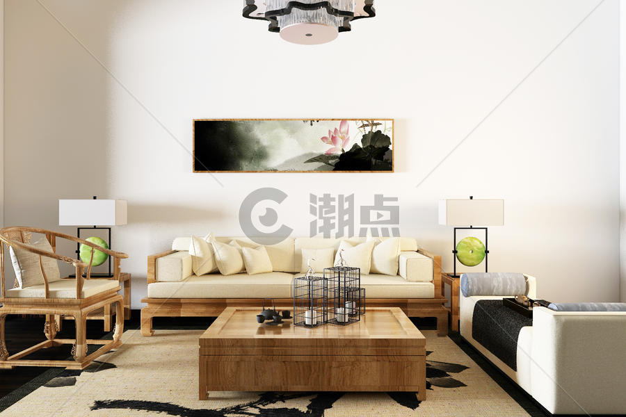新中式客厅空间场景设计图片素材免费下载