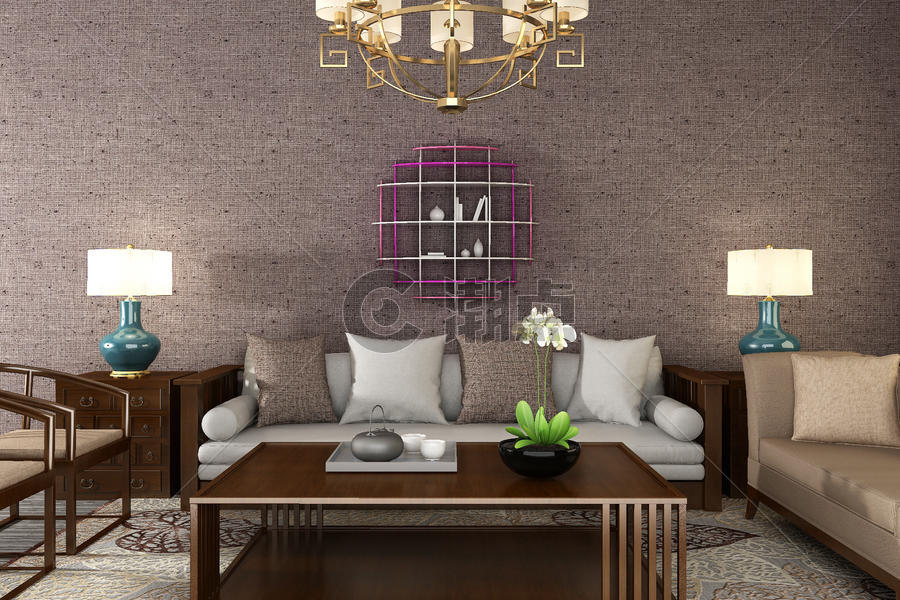 中式客厅空间设计图片素材免费下载