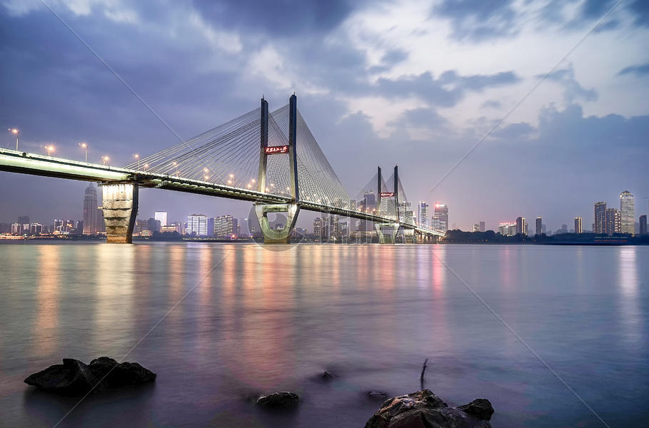 武汉长江二桥夜景风光图片素材免费下载