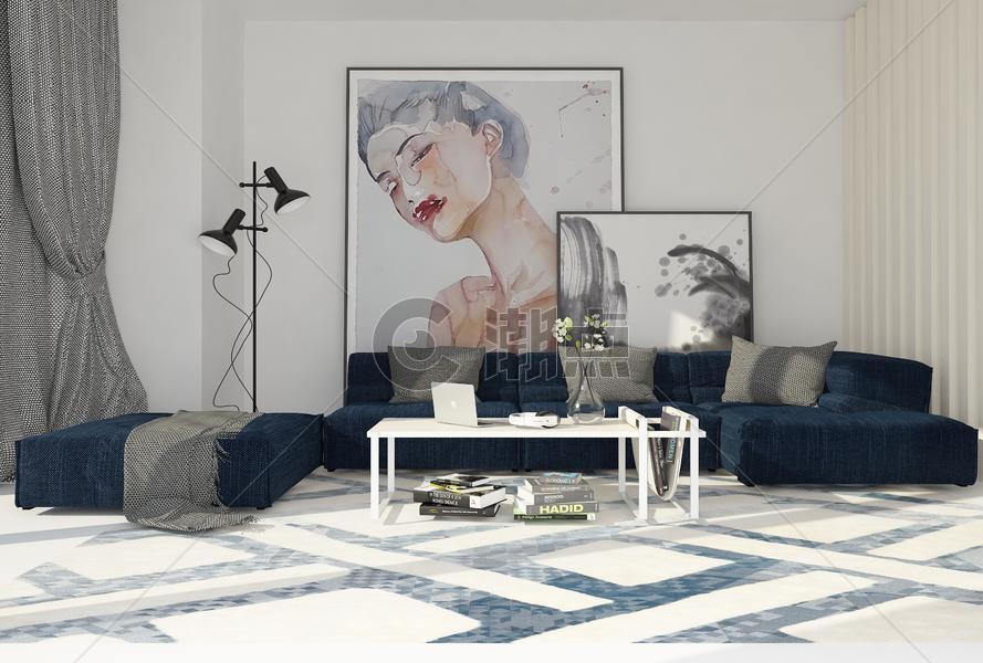 现代时尚转角沙发装饰画组合图片素材免费下载