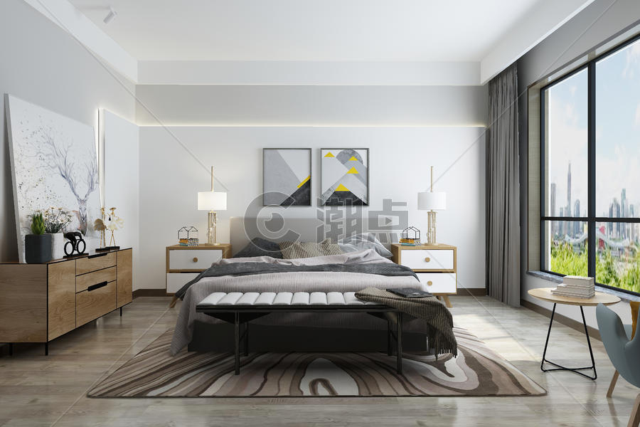 现代卧室空间场景设计图片素材免费下载
