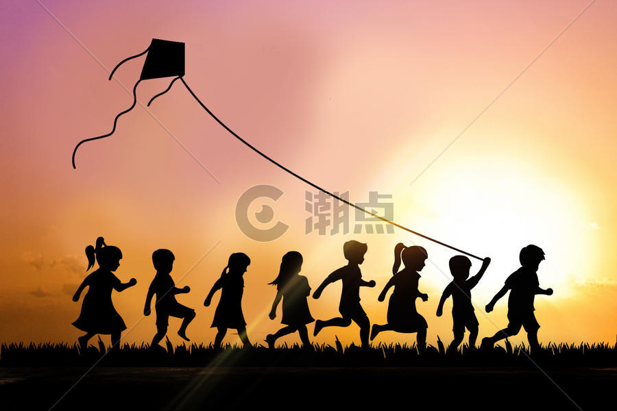 一群孩子放风筝图片素材免费下载