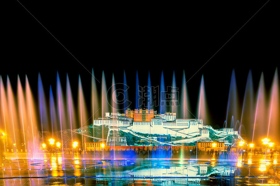 布达拉宫的喷泉图片素材免费下载