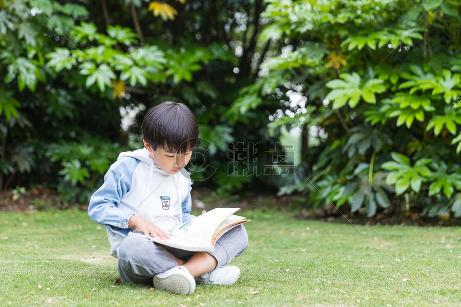 可爱儿童草地上看书图片素材免费下载