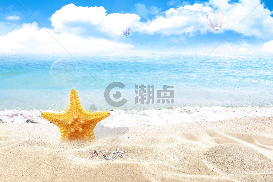 夏日沙滩蓝天白云清新空气图片素材免费下载