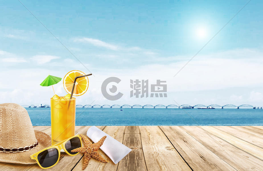 夏日海边冷饮背景图片素材免费下载