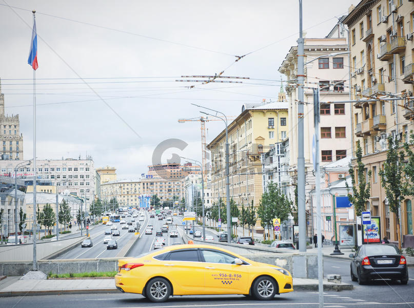 俄罗斯莫斯科街道出租车图片素材免费下载