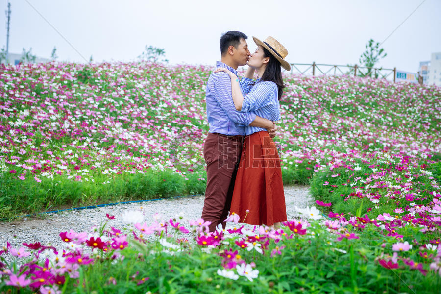 花团锦簇下亲吻的二人世界图片素材免费下载