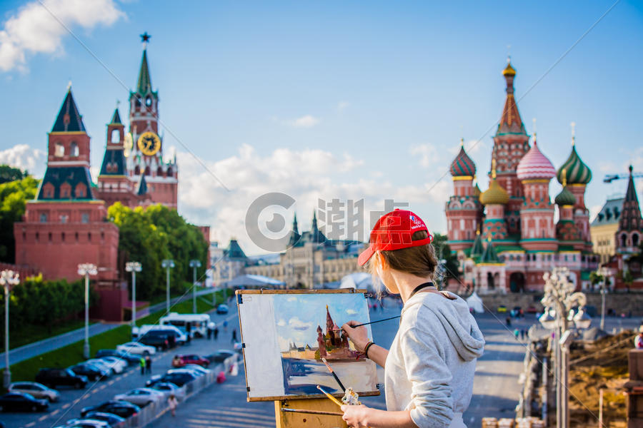 俄罗斯莫斯科红场艺术写生图片素材免费下载