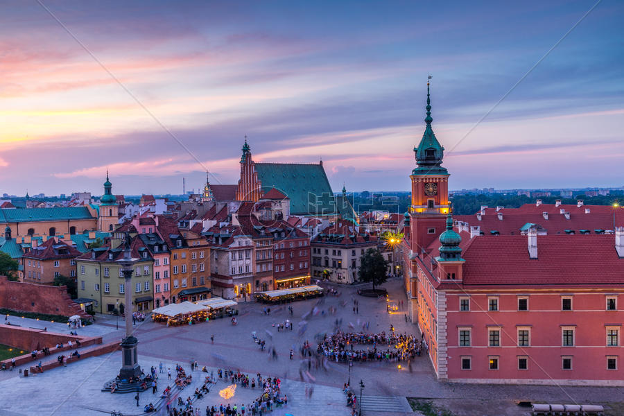 华沙老城日落夜景景观图片素材免费下载
