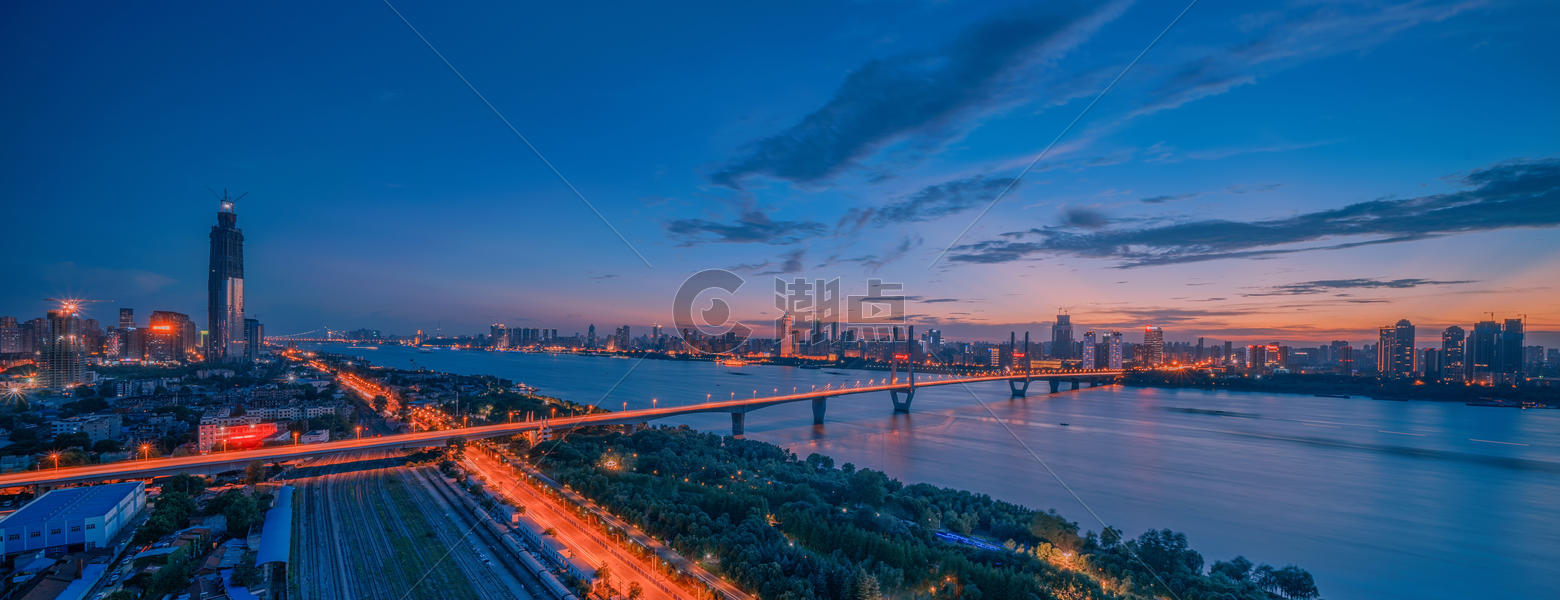 晚霞下的武汉长江二桥全景长片图片素材免费下载