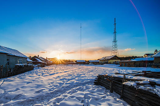 北极村冬天的日落图片素材免费下载