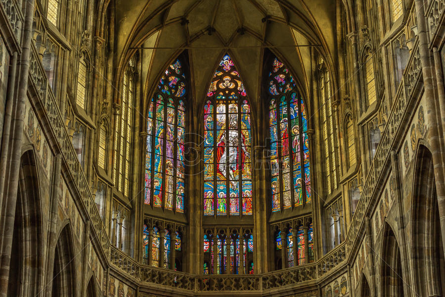 捷克布拉格著名圣维特大教堂内部图片素材免费下载