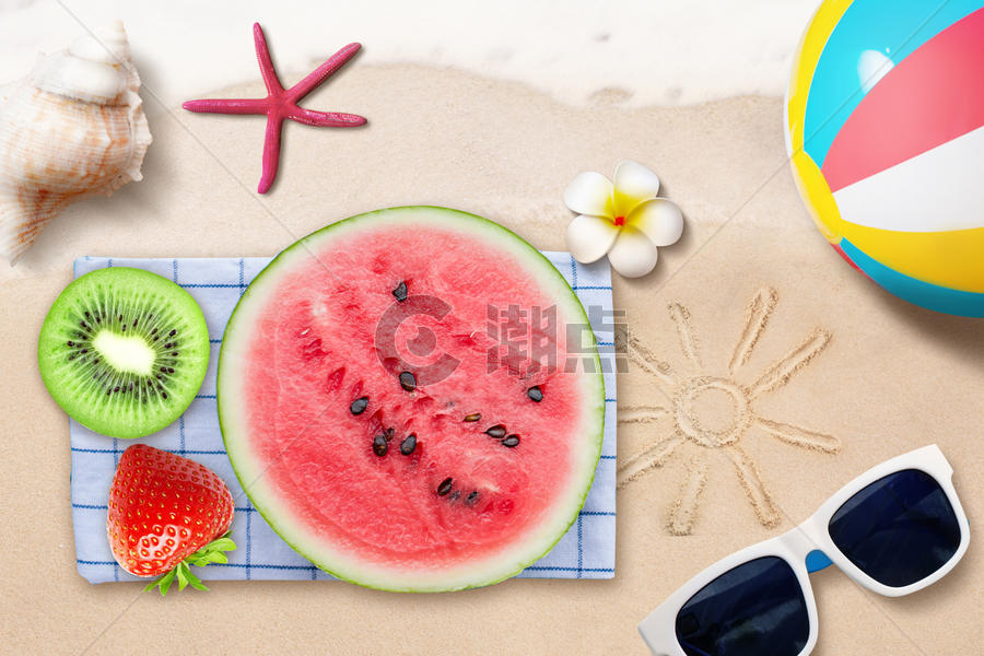 夏季水果沙滩图片素材免费下载