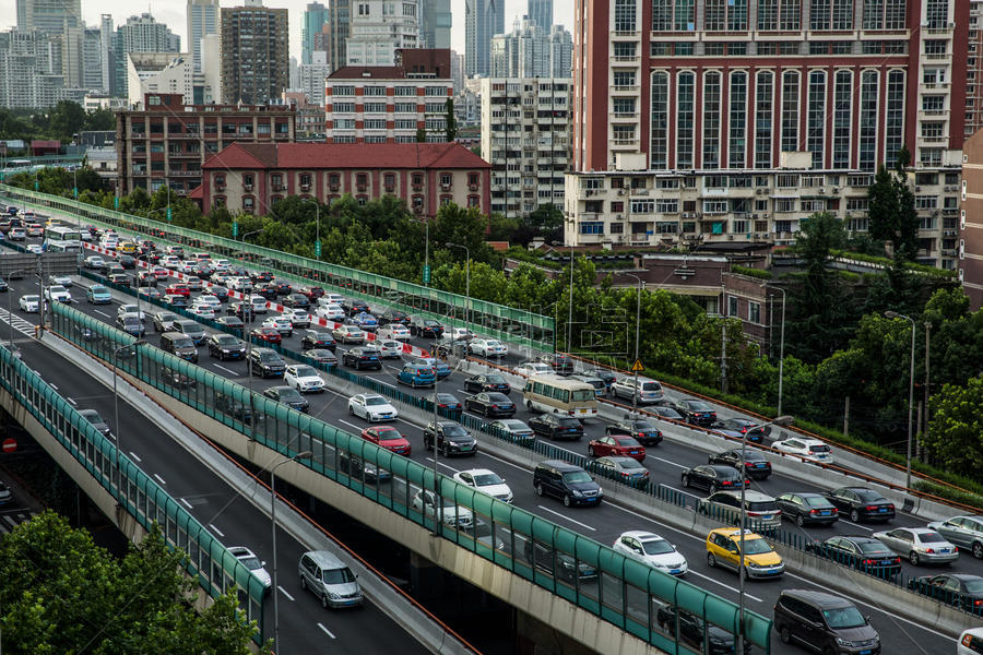 傍晚的上海南北高架交通繁忙图片素材免费下载
