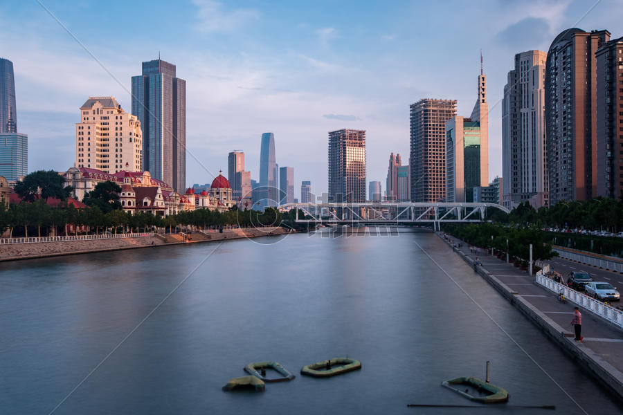 天津海河沿岸夕阳图图片素材免费下载