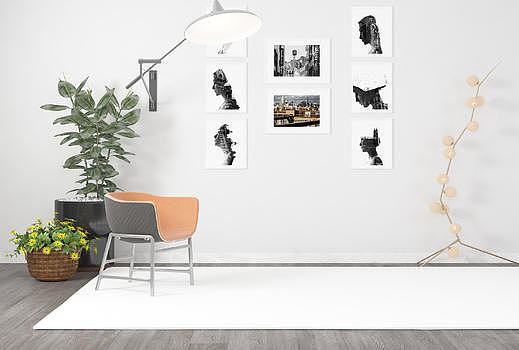 单椅植物挂画组合图片素材免费下载