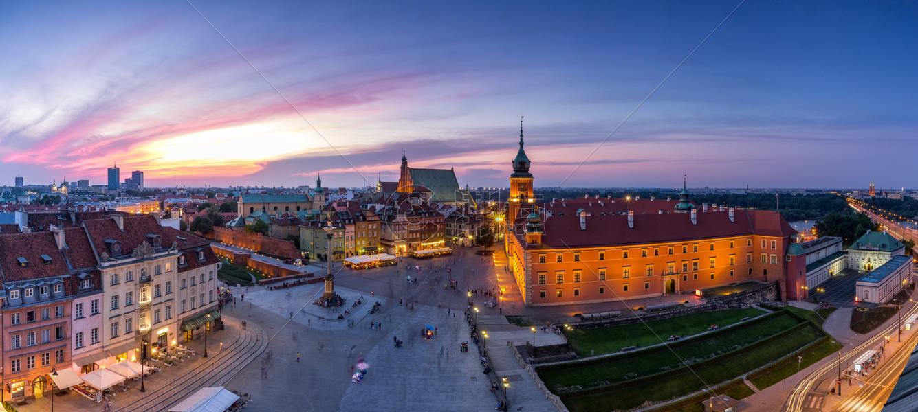 波兰首都华沙历史文化老城日落全景图图片素材免费下载