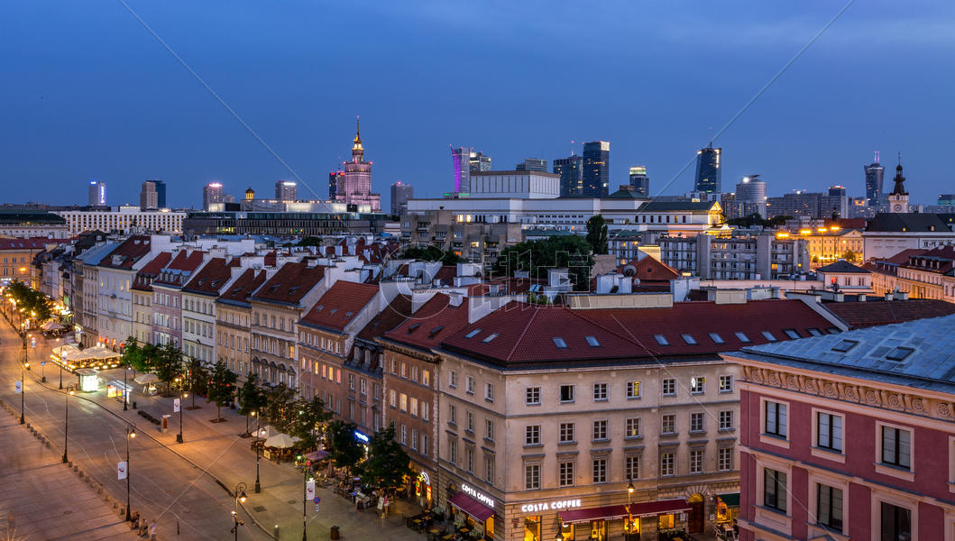 波兰首都华沙建筑风光夜景图片素材免费下载