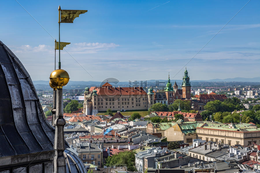 俯瞰波兰克拉科夫旅游景点瓦维尔城堡图片素材免费下载