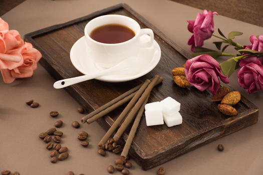 下午时光咖啡与甜食巧克力棒图片素材免费下载