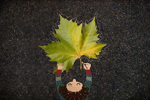女孩画树叶图片素材免费下载