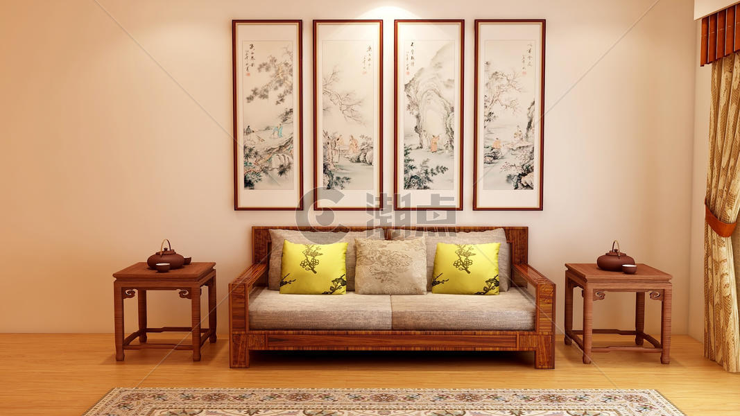 中式室内家居效果图图片素材免费下载