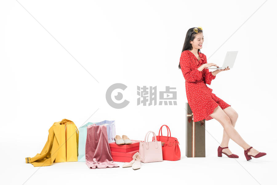 女性购物狂欢节电脑网购图片素材免费下载