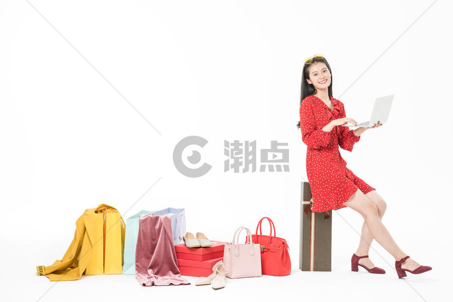 女性购物狂欢节电脑网购图片素材免费下载