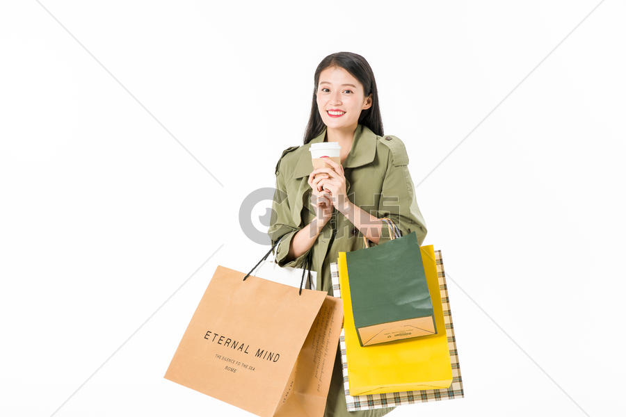 美女购物喝咖啡图片素材免费下载