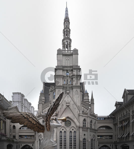 天使与欧洲教堂图片素材免费下载