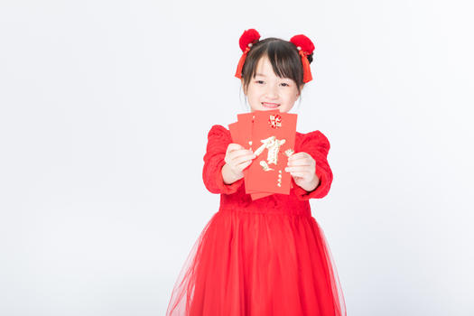 新春儿童手拿红包图片素材免费下载