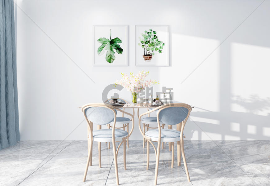 现代简洁风客厅用餐室内设计效果图图片素材免费下载
