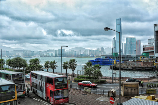 台风天的香港中环码头图片素材免费下载