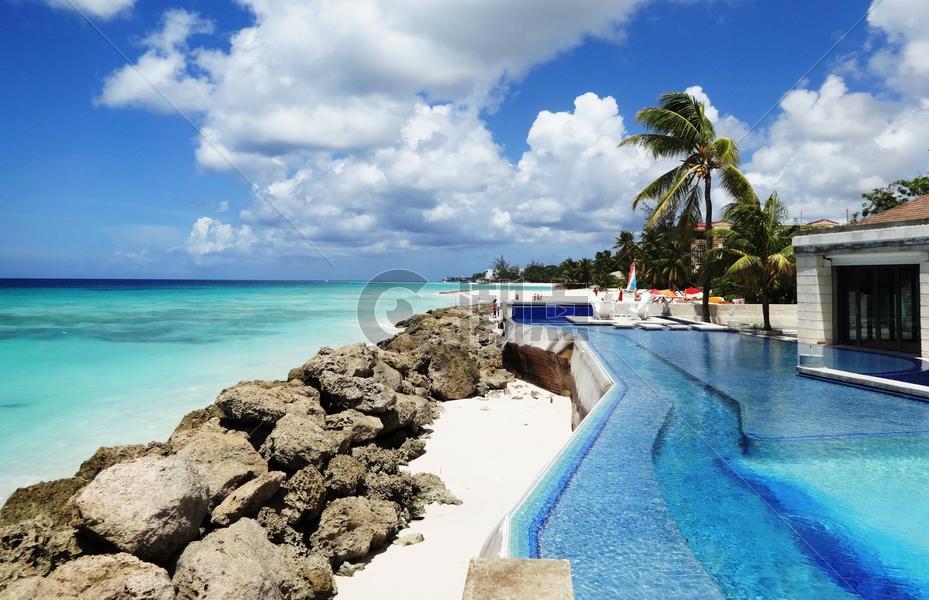 巴巴多斯美丽风光海边泳池图片素材免费下载